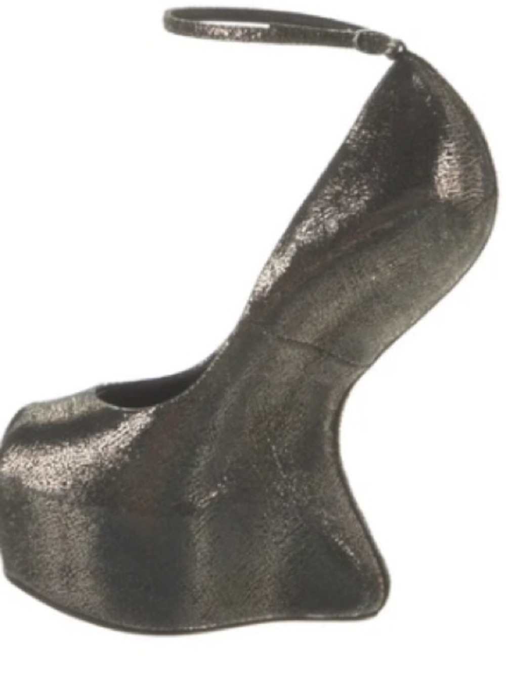 Giuseppe Zanotti Metallic Gunmetal Sculptural Platform Pump with Ankle Strap